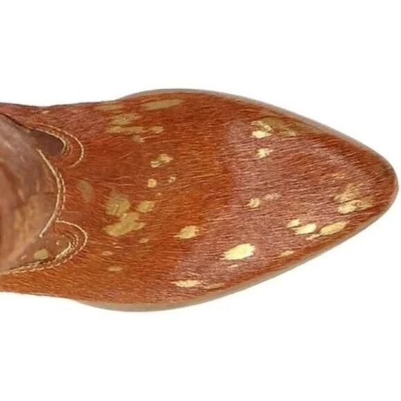Women's Brown & Gold Speckled Heeled Cowboy Boots - Picture 4 of 6